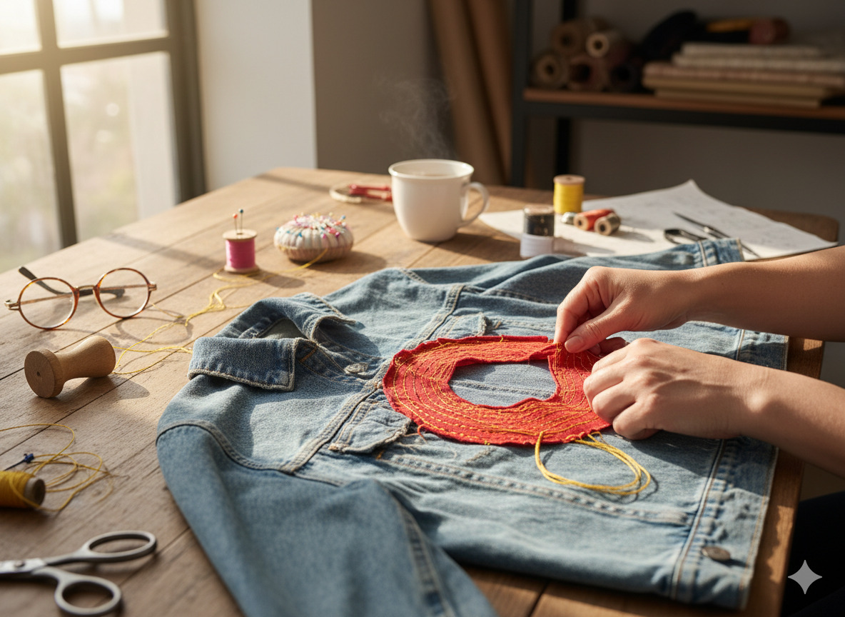 Clothing repair in progress